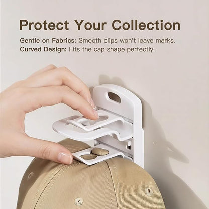 Hat Organizer for Wall, 2 Pack Adhesive Hat Rack for Baseball Caps, No Drilling or Wall Mount Cap Holder with Hooks, Over the Door Hat Storage Organizer for 20 Caps, Closet Storage White