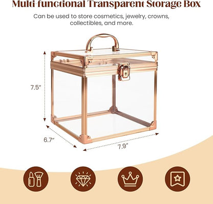 Crown Box 7.9 x 6.7 x 7.5inch, Clear Makeup Case,Cosmetic Organizer, Large Capacity Transparent Acrylic Artists Display Case for Vanity,Bathroom Counter or Dresser