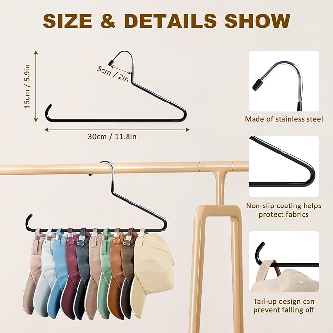 Hat Organizer for Baseball Caps - Hat Hangers for Closet - Stainless Steel Hat Rack - Cap Holder Hat Storage Holds Caps - Birthday Gifts for Men & Women (4)