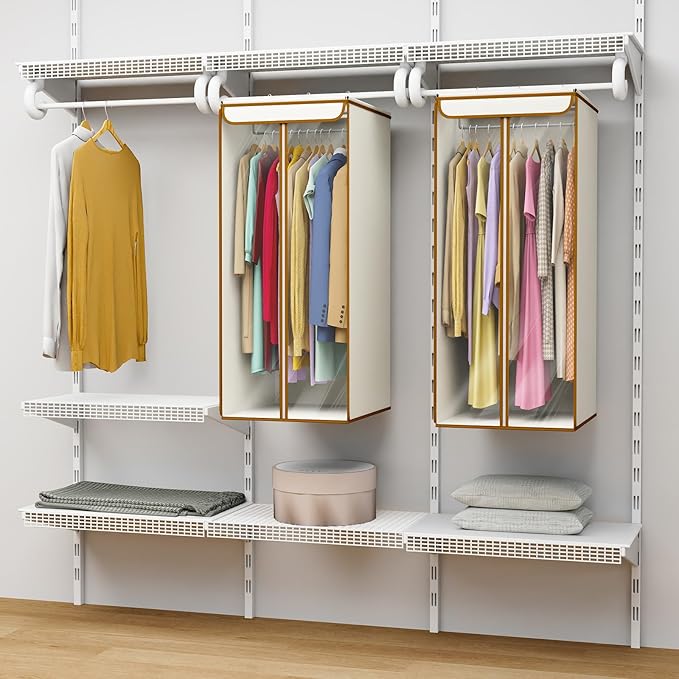 Univivi Garment Bags for Hanging Clothes, Large Clothes Storage Bags Closet Organizer with Clear Window, Premium Hanging Garment Storage Bag for Suits, Coats, Dresses, 40", 2 Pack (Beige)