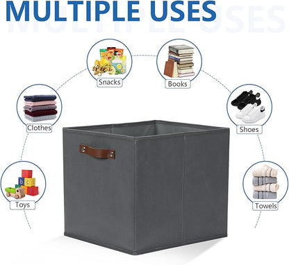 Temary Foldable Cube Baskets 4Pack - Grey, 13x15x13 Inch Fabric Storage Organizer Bins with Handles