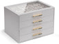VLANDO 4 Layer Jewelry Box for Women, Glass Lid Jewelry Organizer with 4 Drawers for Necklaces Rings Earrings Bracelets - Grey