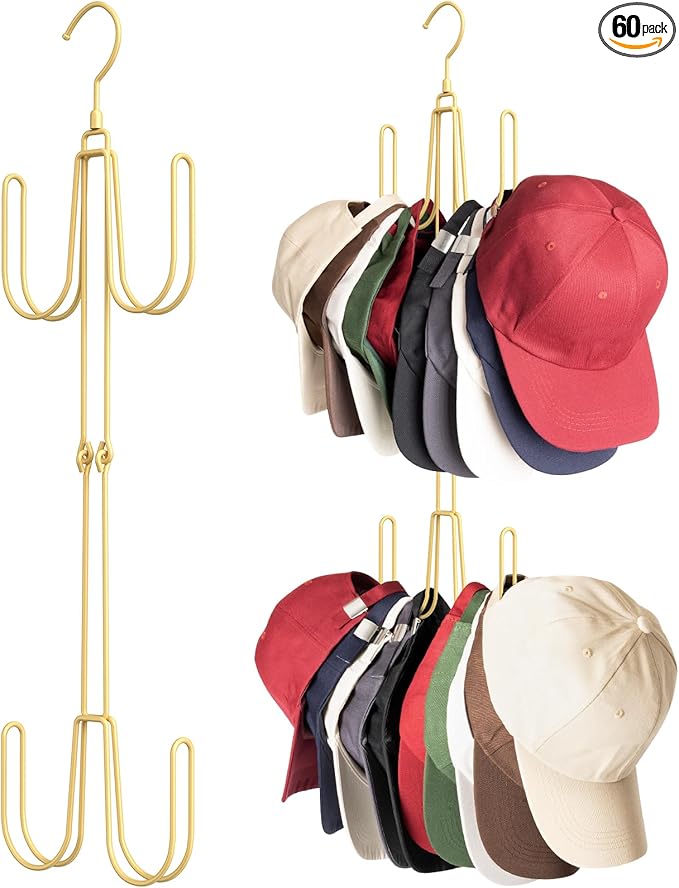 NANATI Hat Hangers for Closet, Stainless Steel Hat Organizer, Hat Racks for Baseball Caps, Cap Organizer for Baseball Caps, Gold, 1Pack