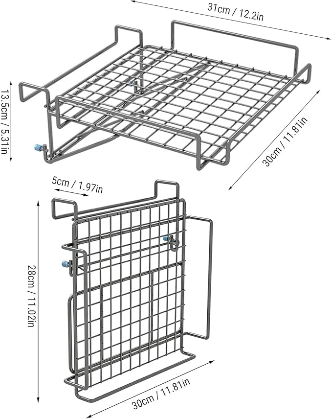 POCREATION Foldable Cabinet Door Organizer, Space Saving Kitchen Hanging Shelf Countertop Extender Shelf No Drill Storage Rack with Stainless Steel Adjustable Knob for Additional K (Original Color)