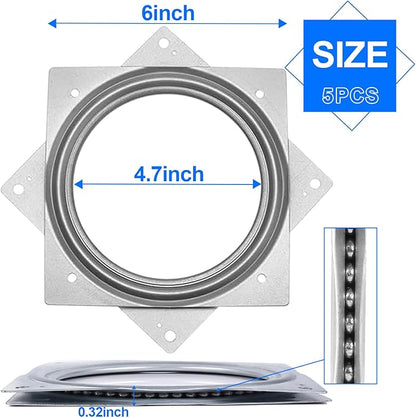 5 Pack Square Rotating Plate 500 lbs Capacity 6 Inch Lazy Susan Turntable Hardware Square Plate Bearings Swivel Plates for Serving Trays, 360° Chair, Cabinet, Craft Project