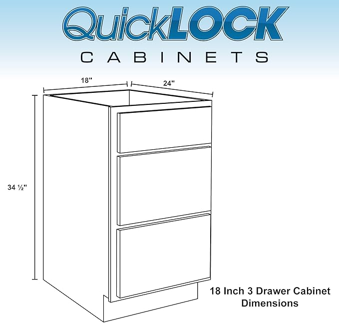 Quicklock RTA (Ready-to-Assemble) | Base Kitchen Cabinets - Shaker Style | Made in America (Espresso Stain, 18" W x 34.5" H x 24" D 3 Drawer Pots and Pans)