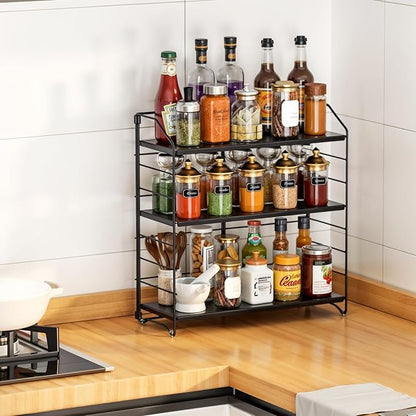 BOIVSHI Bathroom Countertop Organizer, 3-Tier Bathroom Counter Organizer, 8-Levels Height Adjustable, Bathroom Organizer for Kitchen, Pantry, Livingroom, Offices Storage, Metal Black