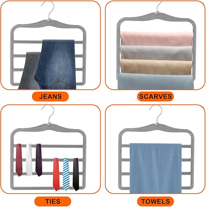 Closet Organizers and Storage, Magic Pants Hangers Space Saving, 4 Tiers Skirt Hangers, Jean Scarf Hangers, Closet Organizer Clothes Hangers, College Dorm Essentials Apartment Essentials-2 Pack