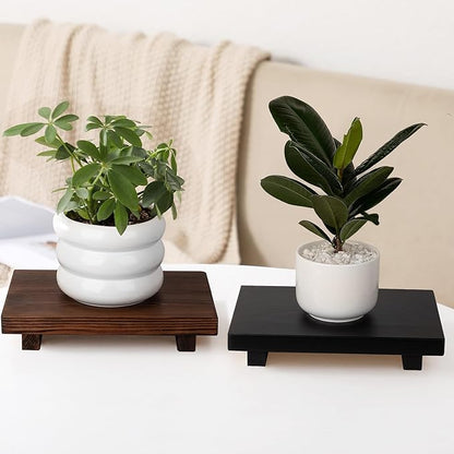 Bathroom Counter Organizer Wood Pedestal Stand Farmhouse Decorative Tray Soap Holder for Kitchen Decor, 9" x 6" - Dark Brown
