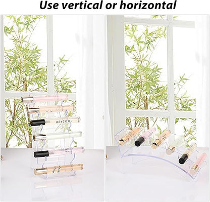 ELLDOO 2 Pack Rollerball Perfume Organizer, 6 Slots Clear Acrylic Perfume Storage Holder Beauty Scent Holder, Makeup Brush Lipgloss Lipstick Display Stand, Pen Holder for Home School Office