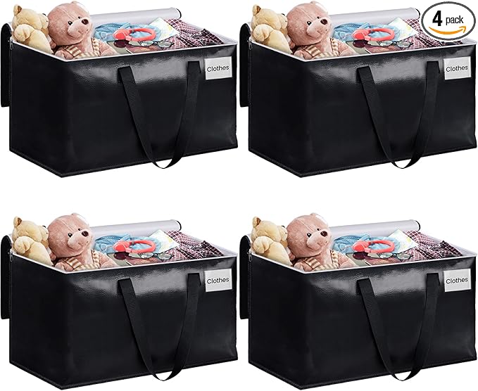 StorageRight Large Moving Bags Heavy Duty Storage Totes for Storage,Packing & Moving Collapsible Moving Supplies with Large Capacity, Reinforced Zippers and Handles, 88L, 4 Packs