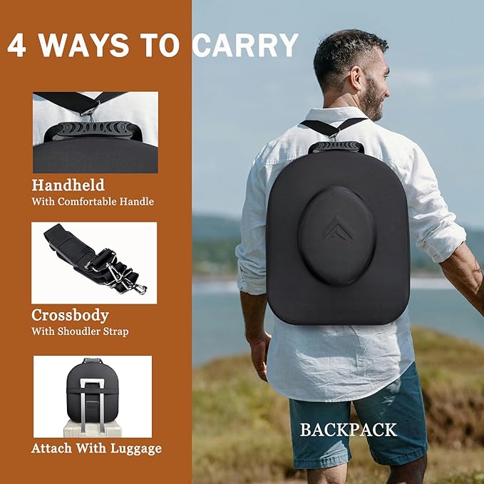 Foeran Travel Hat Case For Cowboy Panama & Fedora Hat, Waterproof & Crush Proof Cowboy Hat Box Wide-brimmed Hats Storage Holder Hat Carrier - Large, Black