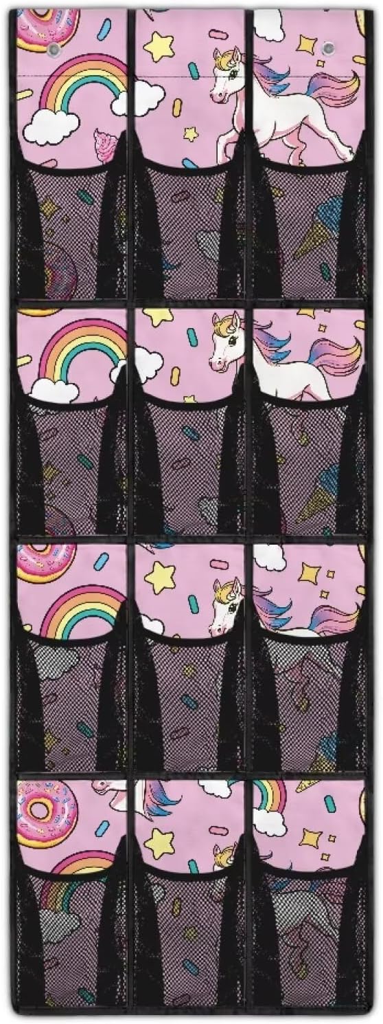 Generic Pink Horse Hanging Organizer with Pockets Over The Door Pantry Organizer Multifunctional Over Door Storage Organizer with Waterproof Pockets for Children Kids Bedroom Bathroom