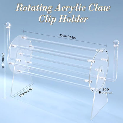 SNOWSTAR Acrylic Claw Clip Organizer Holder,360-Degree Rotating Claw Clip Holder and L-Type Storage,Hair Clip Organizer Display Clear Stand for Women and Girls