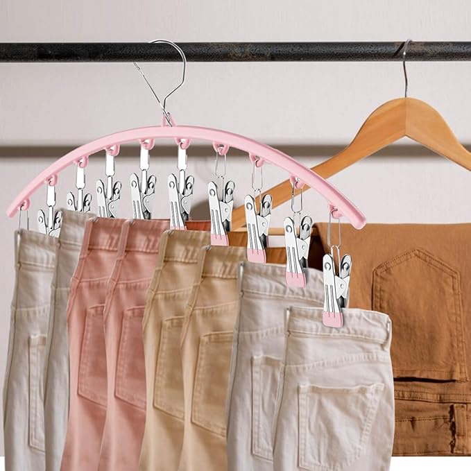 2 Pack Pink Legging Organizer for Closet, Metal Yoga Pants Hangers w/10 Clips Holds 20 Leggings Hangers Space Saving Hanging Organizer w/Rubber Coated Closet for Organizers and Storage