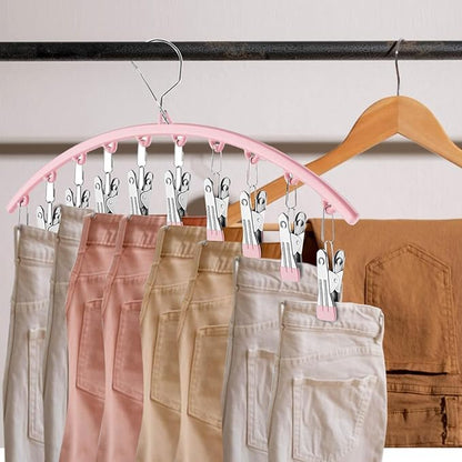 2 Pack Pink Legging Organizer for Closet, Metal Yoga Pants Hangers w/10 Clips Holds 20 Leggings Hangers Space Saving Hanging Organizer w/Rubber Coated Closet for Organizers and Storage