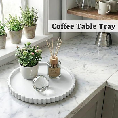 HighHerz Silicone Bathroom Countertop and Vanity Tray-10 Inch Round Silicone Bathroom Tray, Modern Bathroom Decor, Coffee Table Decor, Decorative Tray for Candle, Perfume, Plants (White)