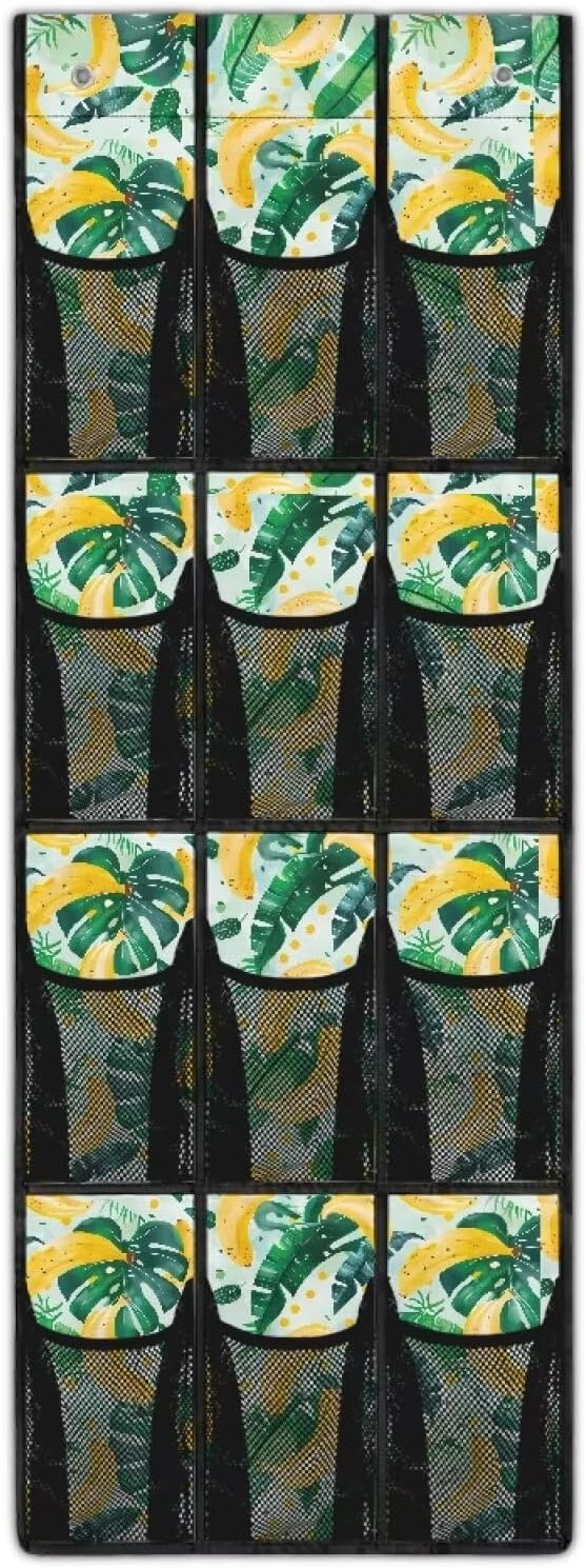 Banana Hanging Shoe Organizer,Shoe Organizer Door Hanger with 12 Mesh Large Pockets,Behind Door Shoes Hang Holder Rack