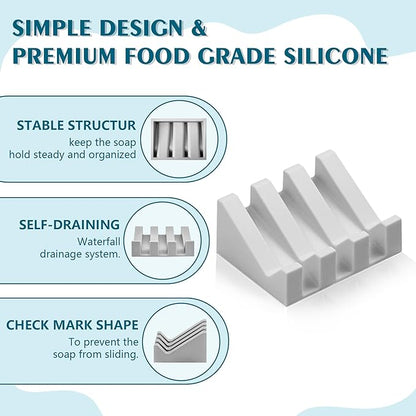 Self Draining Soap Dish Holder,Silicone Soap Dish,for Bathroom,Kitchen, Sponges，Can Extend Soap Life，Keep Soap Bars Dry and Easy Cleaning (Light Grey,2-Pack)
