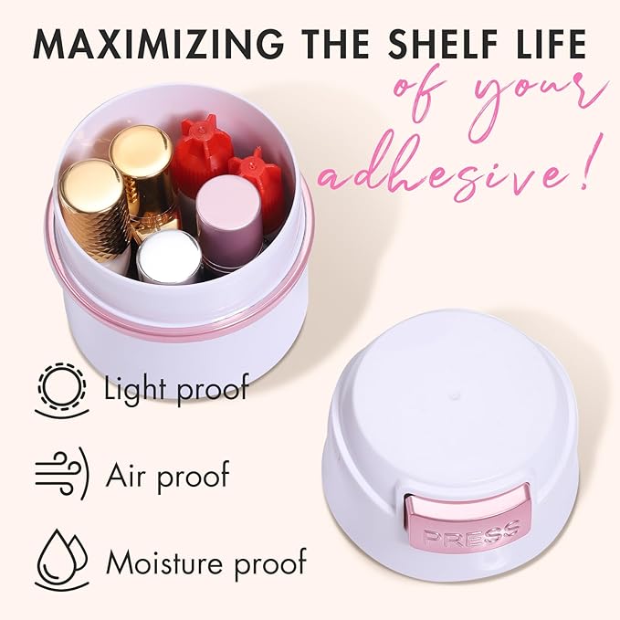 Eyelash Glue Storage Container Tank - Adhesive Jar Stand Makeup Case Cosmetic Storage Tank - White with Pink