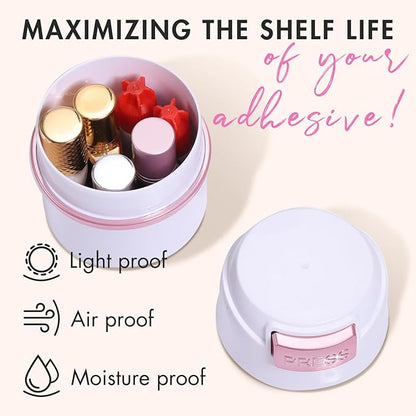 Eyelash Glue Storage Container Tank - Adhesive Jar Stand Makeup Case Cosmetic Storage Tank - White with Pink
