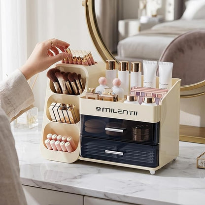 Makeup Organizer with Drawers, Large Capacity Cosmetic & Skincare Storage Box, Countertop Vanity Organizer for Bathroom, Bedroom & Dresser, ABS Plastic Makeup Storage Organizer, Ivory