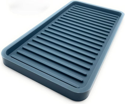 Silicone Sink and Surface Organizer Tray, Sponge Holder, Vanity Tray, Trivet, Heat Safe, Dishwasher Safe, for Bathroom and Kitchen Organization (Smoky Blue, 10"x5.25")