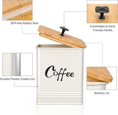 Airtight Coffee Canister-Coffee Container, Airtight 40 oz Large Iron Beige Storage Container for Coffee Grounds, Beans, Pods & More,Coffee Bar Accessories & Gifts