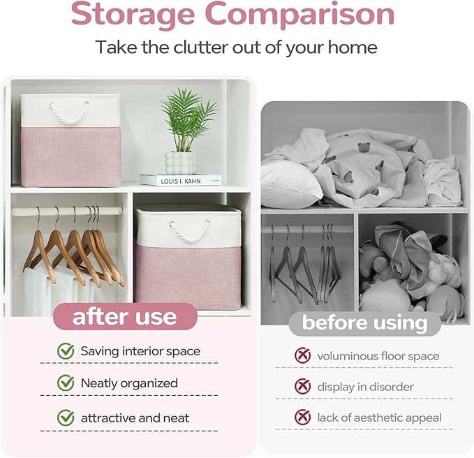 12 x 12 Inch Cube Storage Bins, 4 Pack Fabric Storage Basket with Handles, Foldable Boxes Organizer for Shelf Baskets for Home, Clothes (White/Pink)