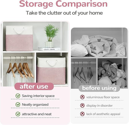 12 x 12 Inch Cube Storage Bins, 4 Pack Fabric Storage Basket with Handles, Foldable Boxes Organizer for Shelf Baskets for Home, Clothes (White/Pink)