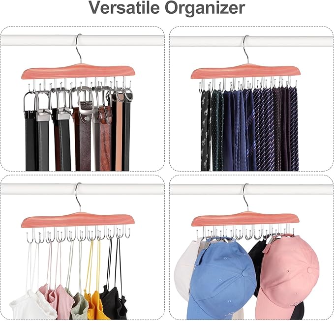 TOPIA HANGER Belt Hanger for Closet, Cedar Wooden Hangers with 20 Rotatable Hooks, Closet Organizers and Storage for Bra, Tank Top, Tie, Purse, Hat, Necklace- CT48U