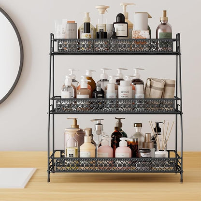 Vintage 3 Tier Spice Rack Organizer for Kitchen Counter, Bathroom Counter Organizer, 3 Tier Bathroom Counter Organizer for Spices Makeup Perfumes, Retro Countertop Organizer