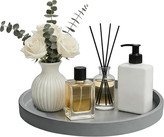 1 Pack 10" Bathroom and Vanity Tray, ABS Bathroom Counter Organizer, Coffee Table Decor for Perfume, Candles, Keys &More. Kitchen Countertop Organizer, Decorative Tray Soap Holder, Grey