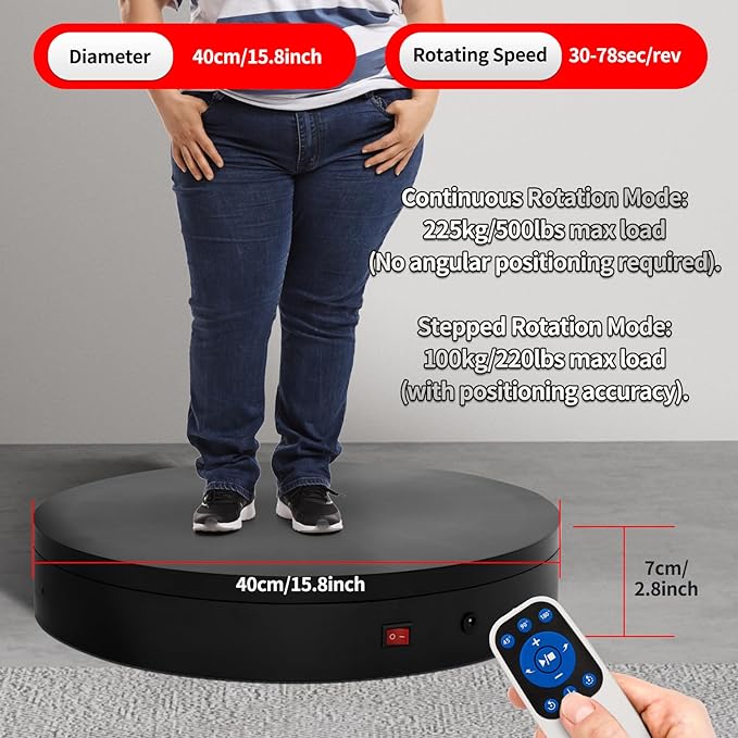 15.8In Remote Large Motorized electric turntable Rotating platform Photography Turntable Motorized lazy susan Base giratoria para for Photography,3D Scanner,Heavy duty display(Load Range:220~500lbs)