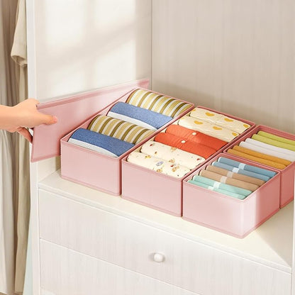 DIMJ Drawer Organizers Clothes, Set of 16 Dresser Organizer Bins, Fabric Closet Organizers and Storage, Shallow Drawer Dividers for Nursery, Clothing, Baby Clothes, Socks, Underwears, Tie (Pink)