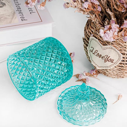 R FLORY 2 Pack Qtip Holder Glass Apothecary Jars with Lids Bathroom Storage Organizer for Cotton Swabs, Balls, Pads, Floss Picks, Vanity Storage Containers for Makeup, Candy, Jewelry (10+24oz, Green)