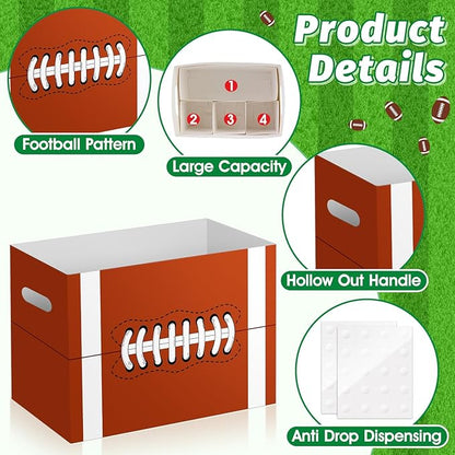2PCS Football Utensil Holder Paper Utensil Caddy for Football Party Supplies Cutlery Holder with Handles Green Brown Party Favors Snack Box Disposable Cutlery Caddy for Sports Birthday Decorations