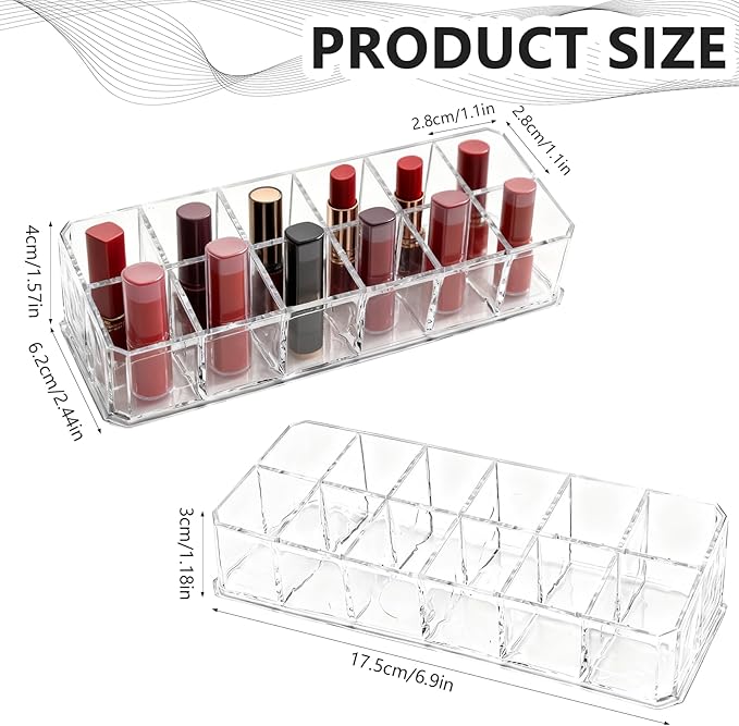 4-Pack 12-Slot Acrylic Lipstick Organizer, Lipstick Holder, Lip Gloss Organizer, Cosmetic Storage Display, Perfect Storage Solution for Drawer, Vanity, Bathroom, and More