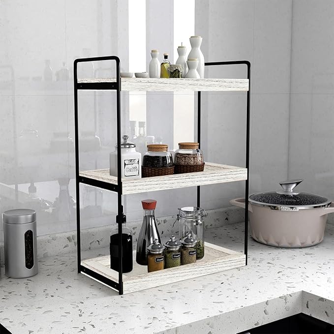 Dorhors 3 Tier Bathroom Counter Organizer,Countertop Bathroom Storage Shelf,Counter Tray and Vanity Organizer (Rustic White)