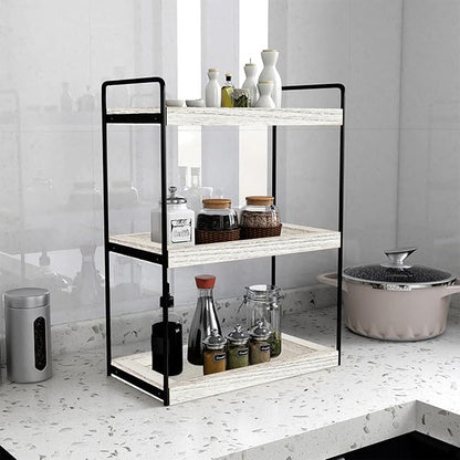 Dorhors 3 Tier Bathroom Counter Organizer,Countertop Bathroom Storage Shelf,Counter Tray and Vanity Organizer (Rustic White)