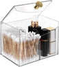 2-Grid Qtip Holder Dispenser,Transparent Cotton Ball Holder,Clear Bathroom Organizer with Lid Guest Bathroom Essentials for Cotton Swabs and Balls Container Cosmetics Storage for Vanity