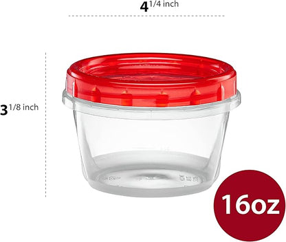 ELEGANT DISPOSABLES (16 Ounce 10 Pack) Twist cap Containers Clear Bottom With Red Top Screw on Lids Twist Top Food Storage Freezer Containers