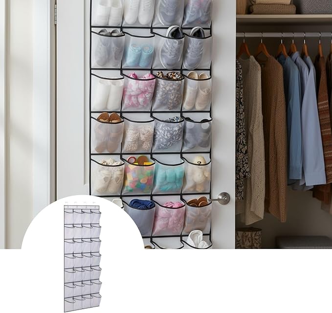 Over the Door Shoe Organizer for Bedroom Door with Multiple Pockets - Hanging Shoe Storage Bag Caddy