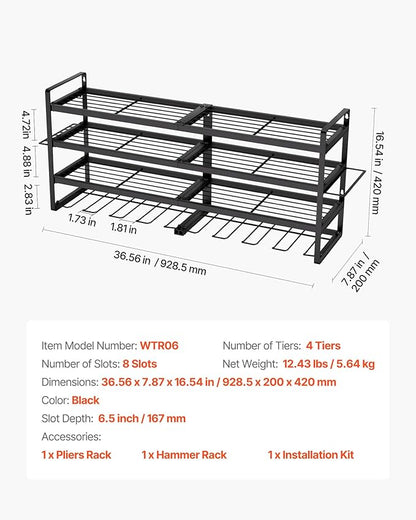VEVOR Power Tool Organizer Wall Mount, 4-Layer Storage Rack with 8 Drill Holders, Tools Holder and Storage Rack with Screwdriver Holder, Garage Tool Organizer for Garage, Workbench, and Workshop