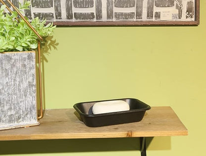 Joy Choice 6.5" Farmhouse Soap Dish with a Tray -Black Metal Soap Dish for Bathroom, Tub and Kitchen, Farmhouse Sponge Holder for Kitchen Sink (Black)