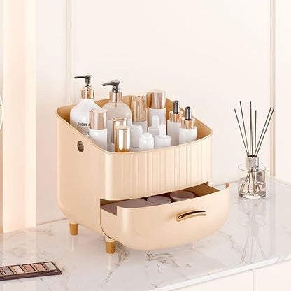 Makeup Organizer Countertop Vanity with Drawers Cosmetic Skincare Bathroom Storage Gift for Women Teens Girls (Beige)