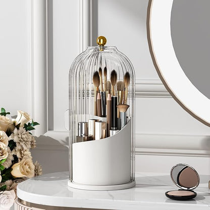 YOOLENS Makeup Brush Holder with Lid 360 Rotating Clear Dustproof Make Up Organizers for Vanity Bathroom Countertop, Transparent | with Lid, 360 Rotating, Dustproof