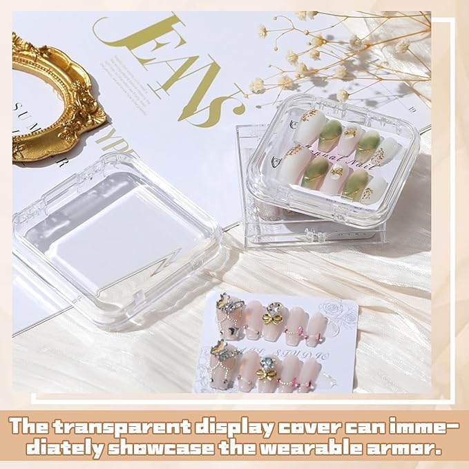 Press on nail storage 14 PCS Acrylic Nail Storage Box - Portable Versatile Organizer for Press - On Nails, Jewelry and More with 60 Pcs Adhesive Double Sided Tape