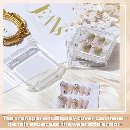Press on nail storage 14 PCS Acrylic Nail Storage Box - Portable Versatile Organizer for Press - On Nails, Jewelry and More with 60 Pcs Adhesive Double Sided Tape