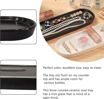 VanEnjoy White Oval Ceramic Tray for Bathroom Counter, Kitchen Counter, Nightstand - Sturdy, Glossy Finish, Dishwasher Safe